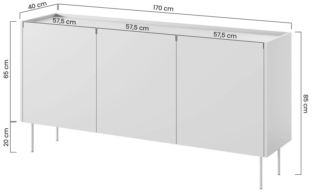 Comodă cu trei uși Desin 170 cm - roșu ceramică / stejar nagano