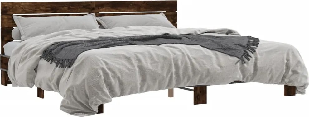 vidaXL Cadru de pat, stejar fumuriu 200x200 cm lemn prelucrat și metal