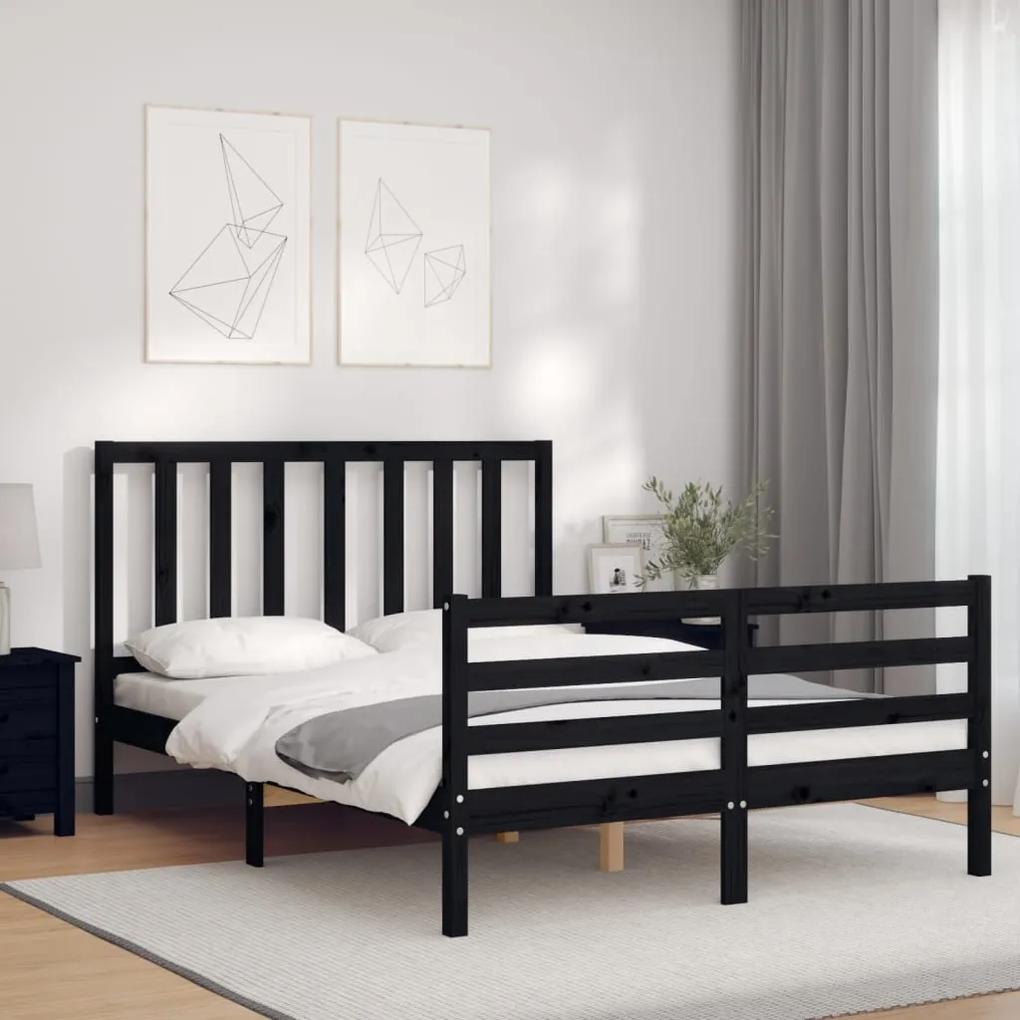 3193835 vidaXL Cadru de pat cu tăblie dublu, negru, lemn masiv