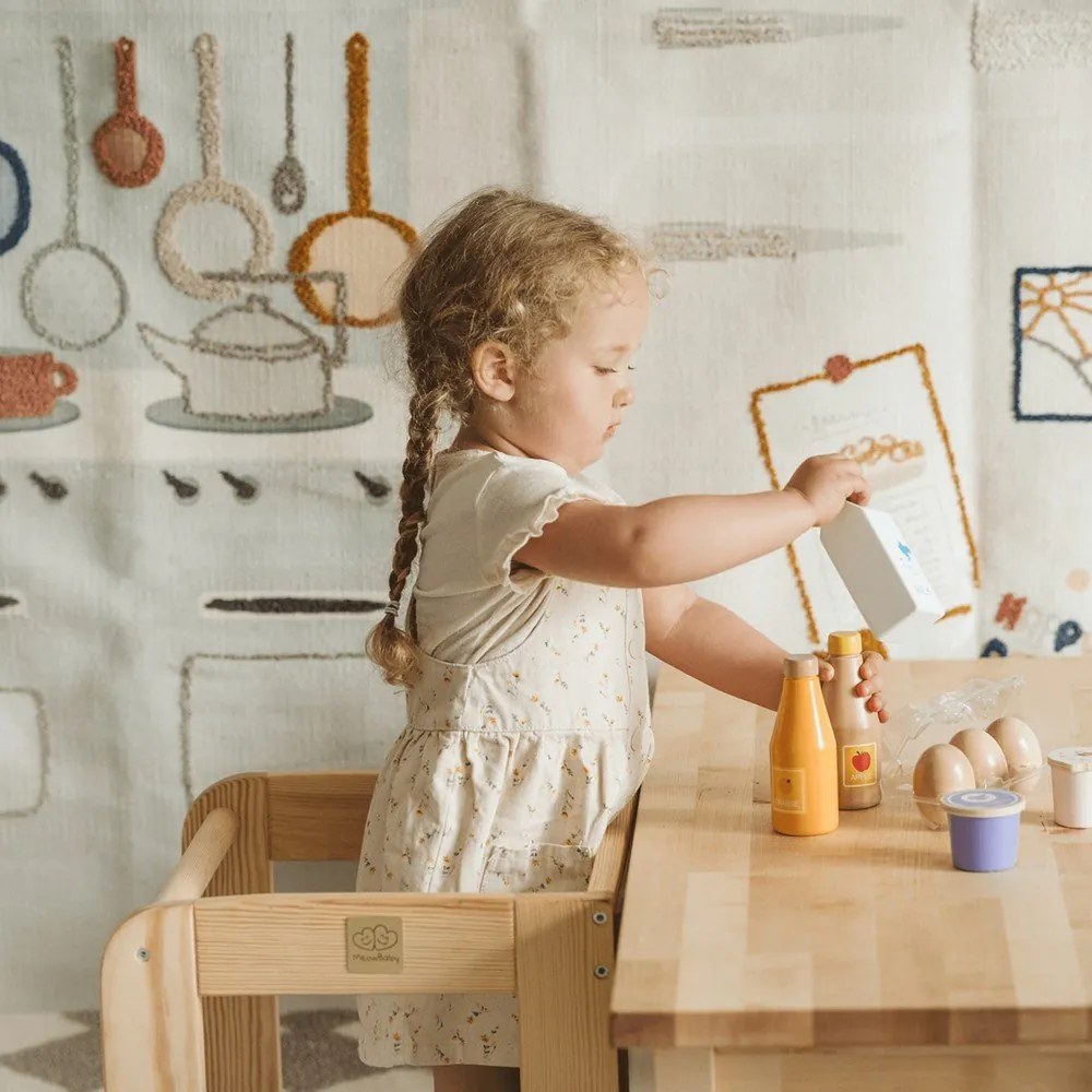 Turn de învățare în culoare naturală din lemn de pin Montessori – Meowbaby