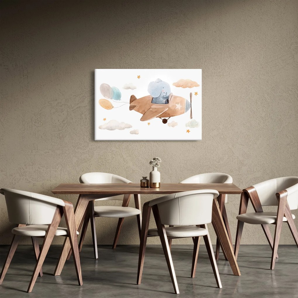 Tablou - Acuarelă elefant într-un avion (90x60 cm)