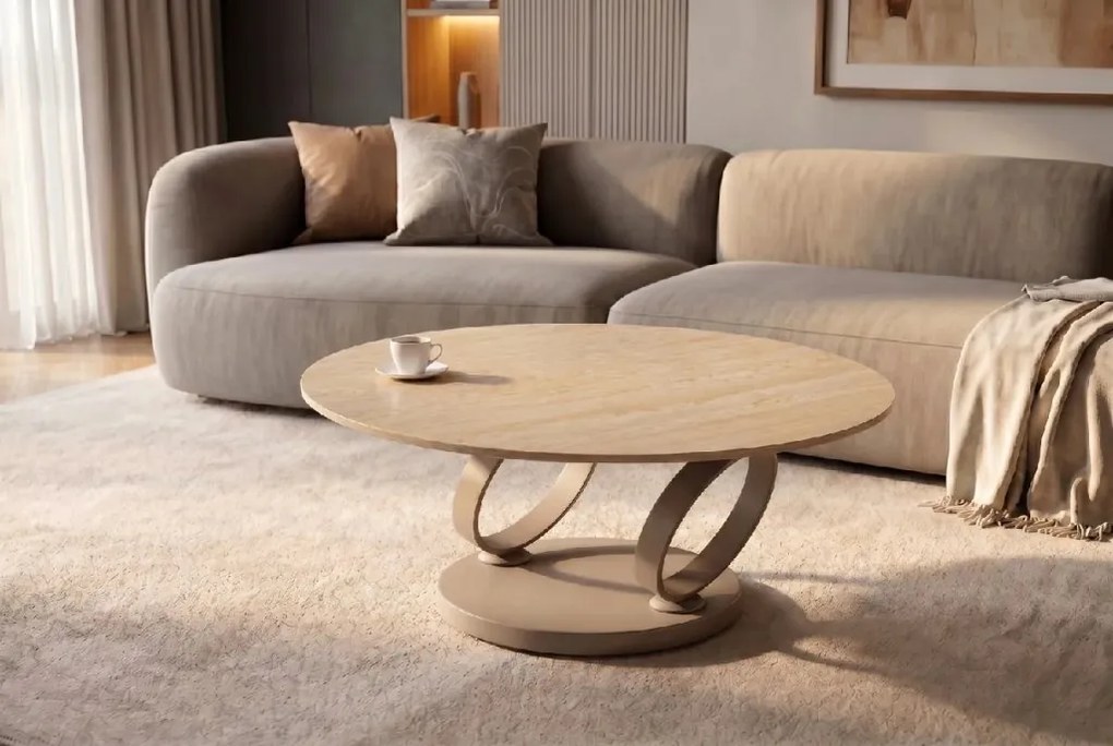 Masuta de cafea moderna cu doua blaturi rotative din ceramica DANCING RINGS 80-135cm