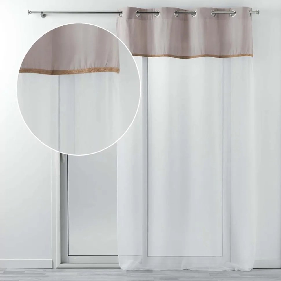 Perdea simplă culoarea albă cu un top gri 140 x 240 cm 140x240
