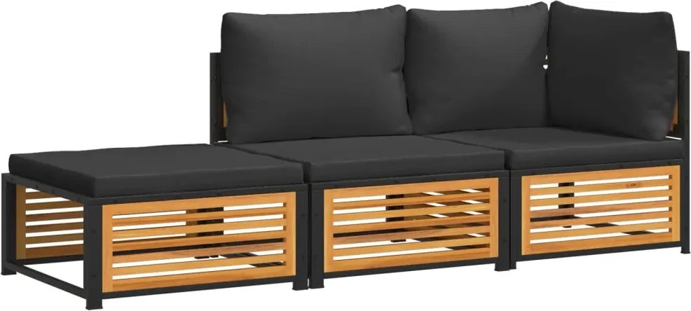 vidaXL Set de canapele de grădină cu perne, 3 piese, lemn masiv acacia