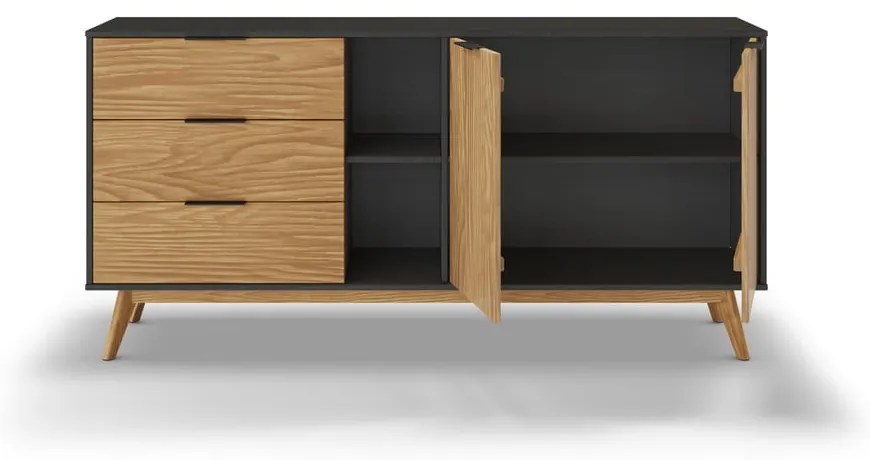 Comodă negru/natural joasă din lemn de pin 165x80 cm Lavis – Marckeric