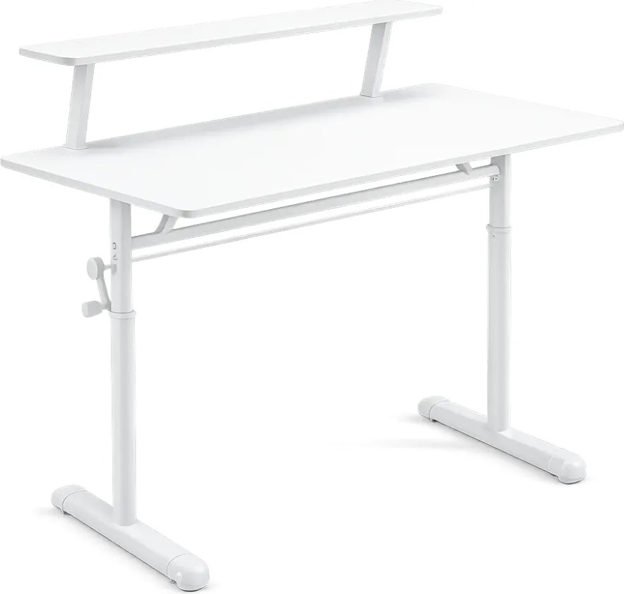 RESIGILAT- ERGOLEV WX-007 – Birou Reglabil Manual cu Înălțime Ajustabilă 65–90 cm, Blat Monobloc din PAL de Înaltă Densitate 15 mm, Cadru Metalic din Oțel, Raft Superior Integrat, 100x60 cm, Alb