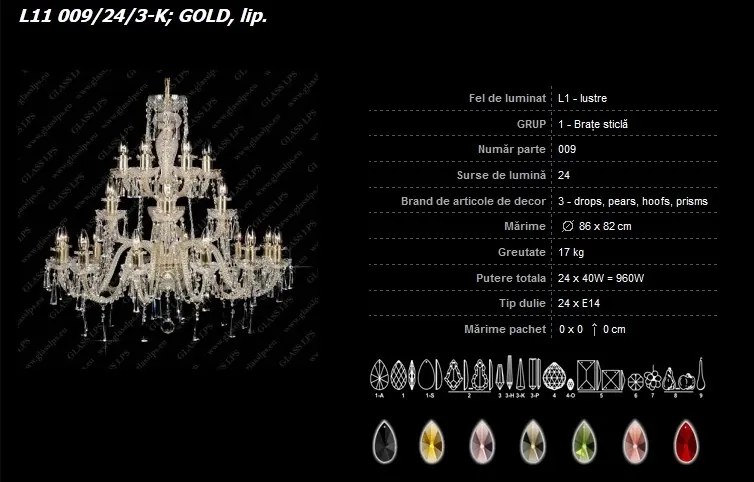 Lustra 24 brate cristal Bohemia L11 009/24/3-K
