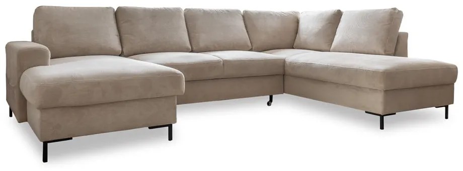 Colțar bej extensibil cu tapițerie din catifea reiată (cu colț pe partea dreaptă) Lofty Lilly – Miuform