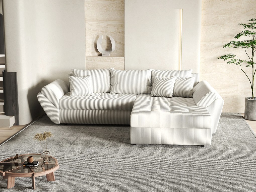 Colțar extensibil dumonde cu ladă de depozitare si sezut confortabil din spuma high-density, Loana Zoom Crem II 270x185 cm