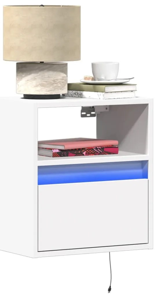 vidaXL Noptiere montate pe perete cu lumini LED, 2 buc., alb