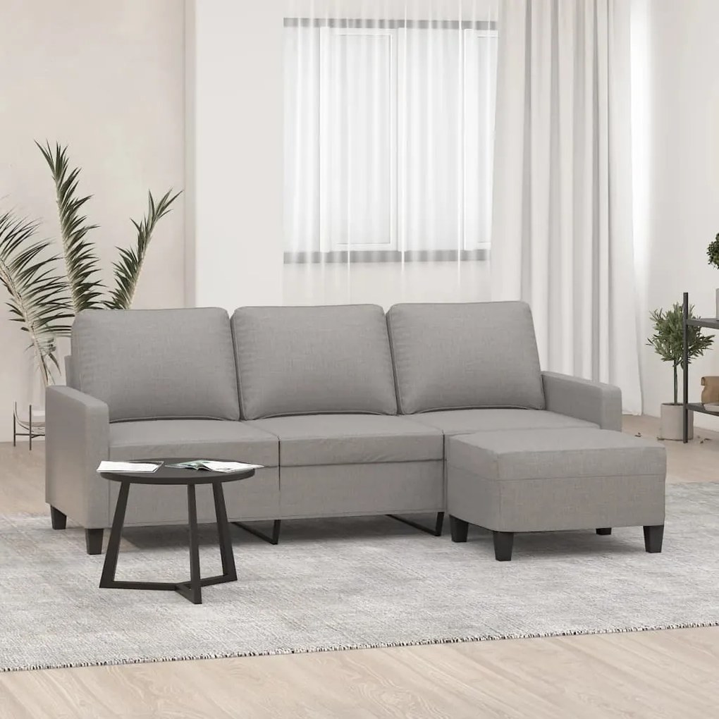 3153367 vidaXL Canapea cu 3 locuri și taburet, gri deschis, 180 cm, textil