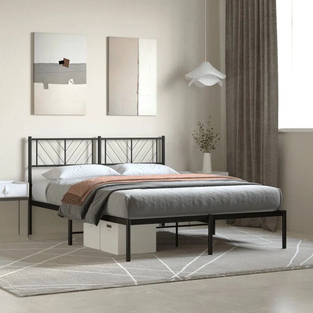 372177 vidaXL Cadru de pat metalic cu tăblie, negru, 120x200 cm