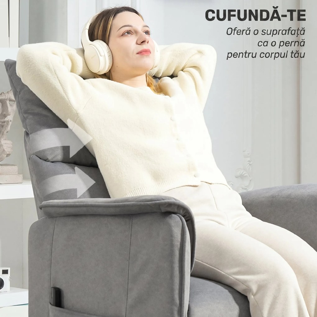 HOMCOM Fotoliu Reclinabil Electric pentru Living cu Suport pentru Picioare, Gri | Aosom Romania
