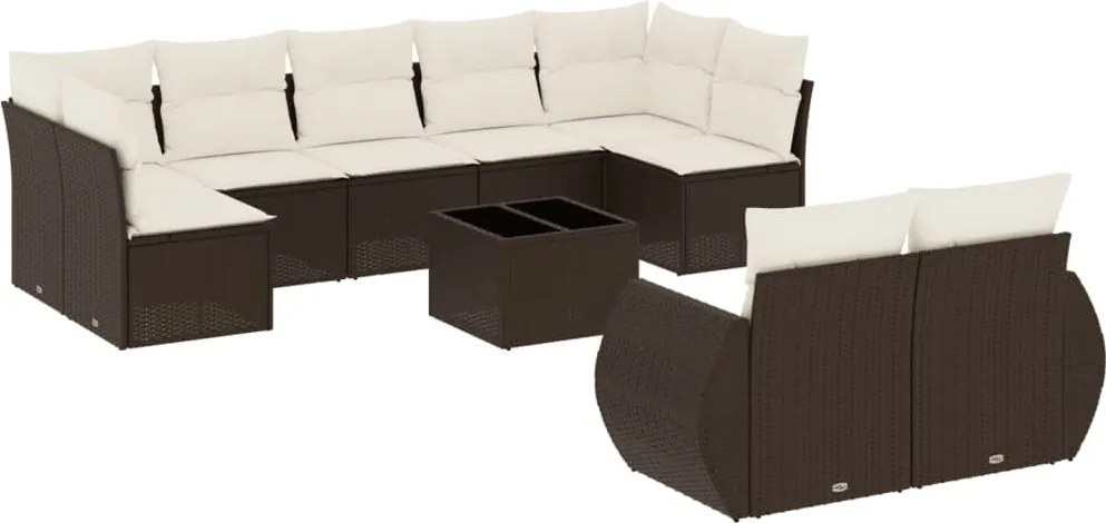 vidaXL Set canapele de grădină cu perne, 10 piese, maro, poliratan