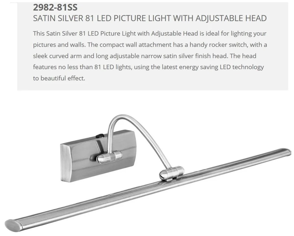 Aplica LED tablou directionabila Picture Lights argintiu satin 2982-81SS SRT