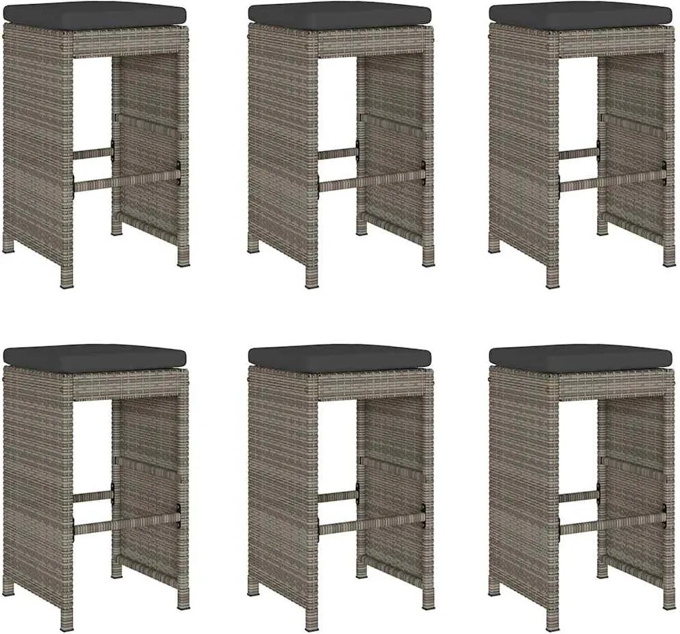 vidaXL Scaune de bar pentru grădină cu perne 6 buc. gri, poliratan