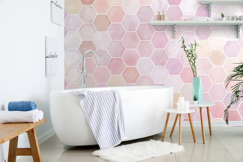 Tapet model hexagonal roz