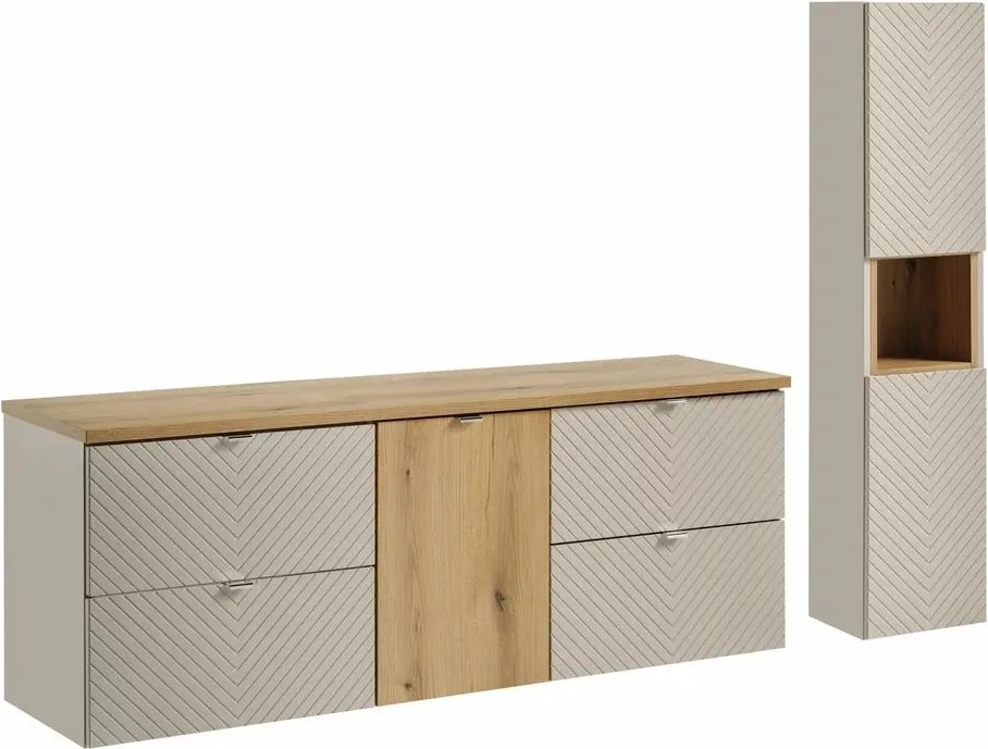 Set mobilier baie 160 cm 5 piese Comad Viva stejar Coast Evoke si bej cașmir mat