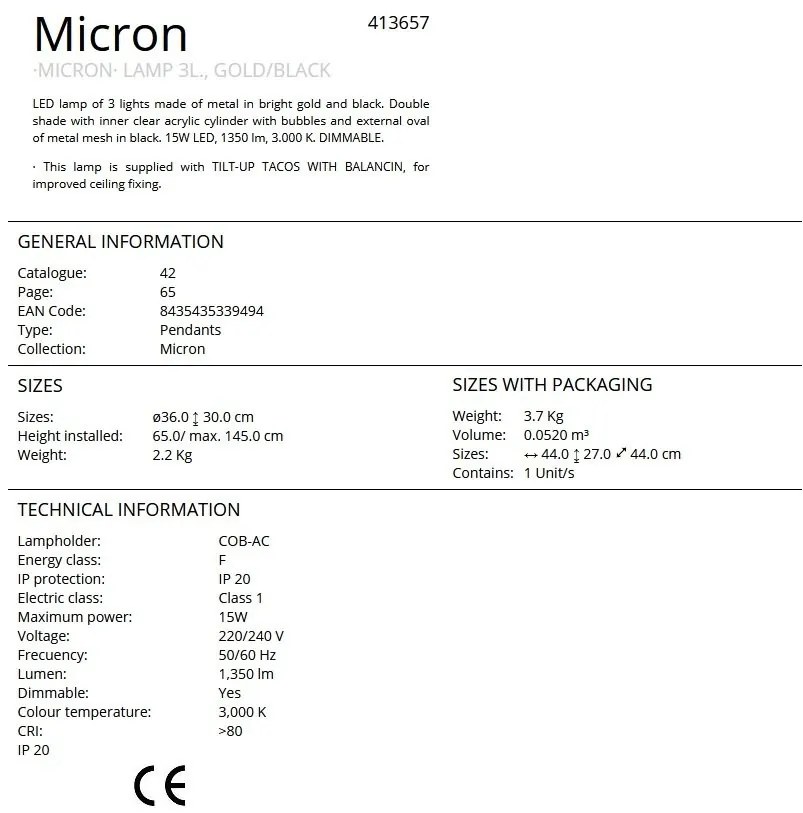 Lustra cu 3 pendule LED design modern Micron negru/auriu