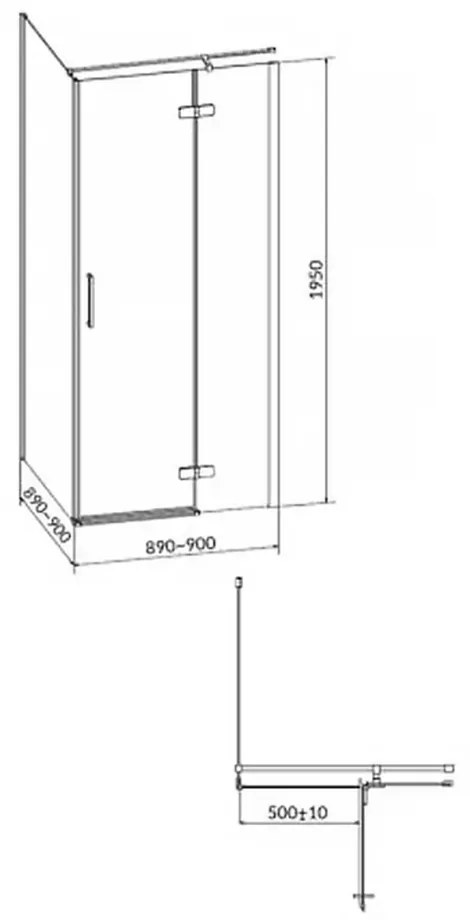 Cabina de dus patrata 90x90 cm Cersanit Jota, crom cu usa batanta dreapta 900x900 mm, Dreapta, Crom lucios