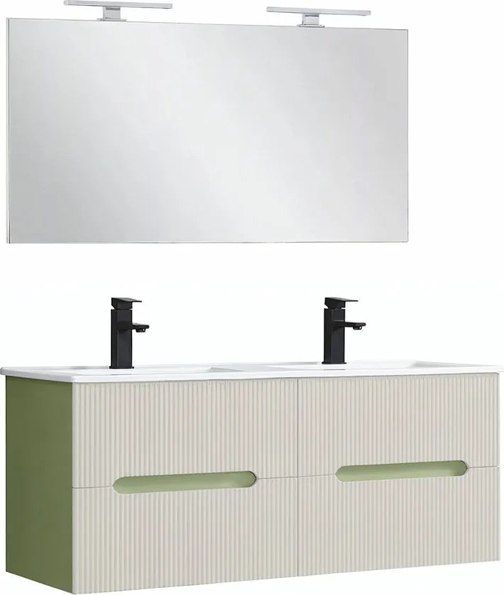 Trent Mobilier de baie 120 cm lavoar ceramic cu oglindă 60x120 cm verde deschis-alb