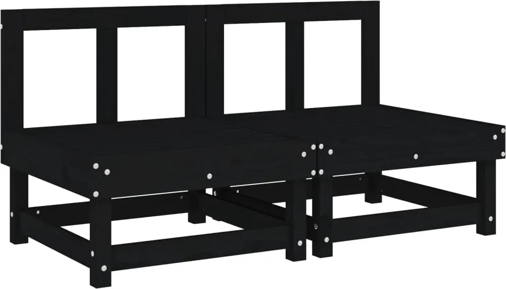 vidaXL Canapele de mijloc pentru grădină, 2buc., negru, lemn masiv pin