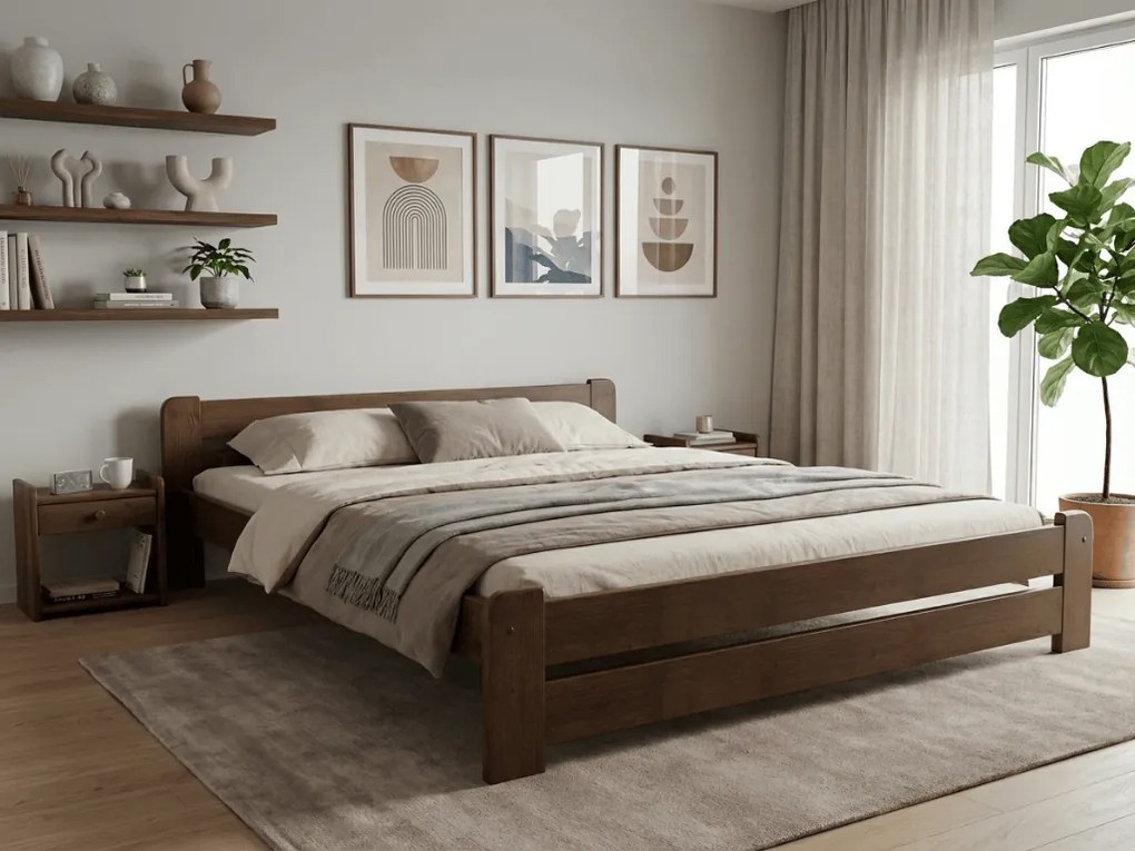 Pat Laura 120 x 200 cm, stejar Saltele: Cu saltele Coco Maxi 20 cm, Somiera pat: Cu lamele drepte