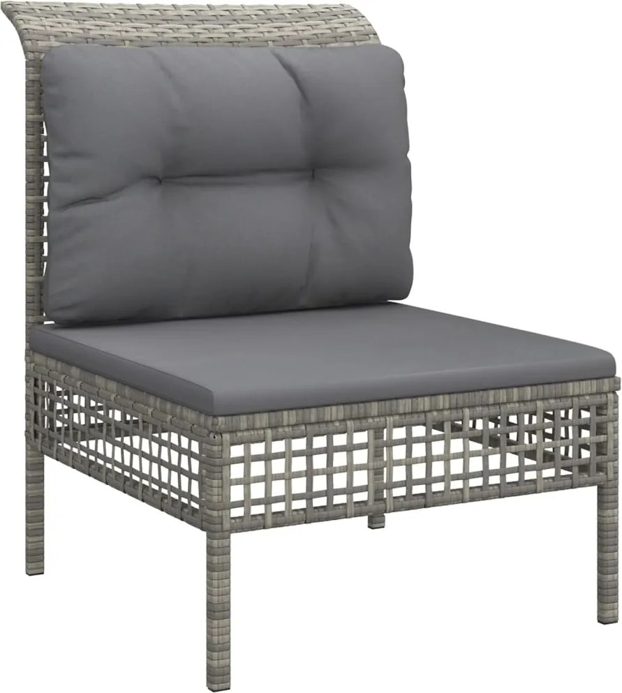 vidaXL Canapea de mijloc de grădină, cu pernă, gri, poliratan