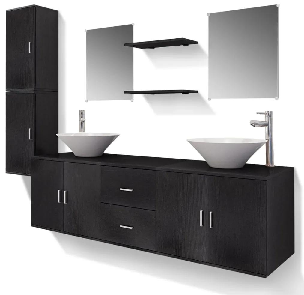 273687 vidaXL Set mobilier baie 11 piese, chiuvete și robinete incluse, negru