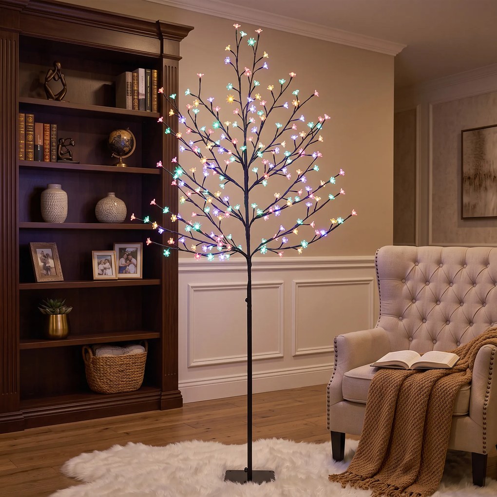 HOMCOM Copac de Crăciun tip cireș, 180 cm, cu LED-uri, 20 ramuri, timer zilnic, pentru interior și exterior acoperit, negru | Aosom Romania