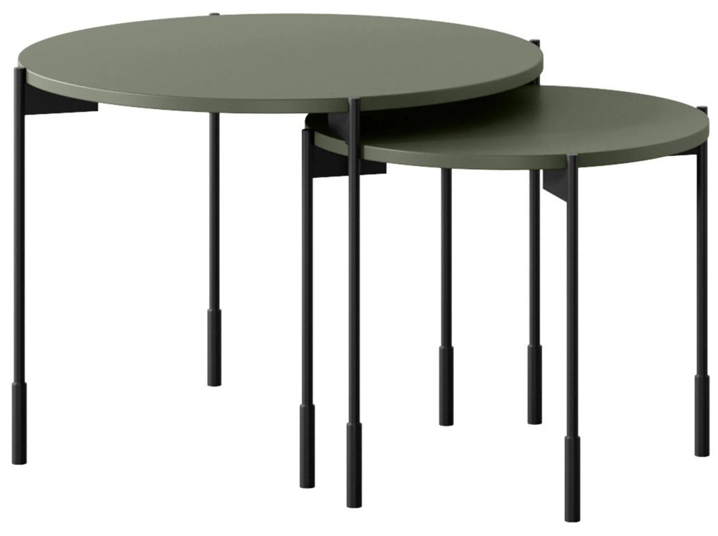Măsuță de cafea rotundă Sonatia 45 cm cu picioare metalice - verde măsliniu