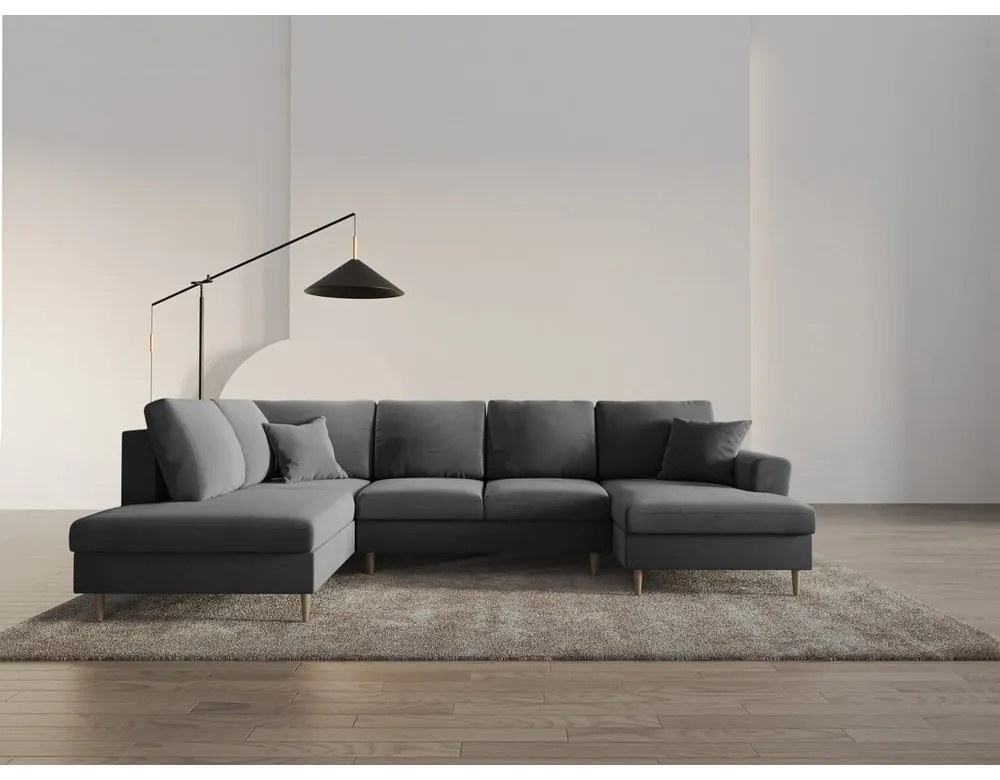 Colțar gri deschis extensibil, cu spațiu de depozitare cu tapițerie din catifea (cu colț pe partea stângă-în formă de "U") Kyoto – Cosmopolitan Design