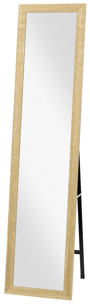 HOMCOM, Oglindă pe suport, pentru perete sau așezare, cu ramă din lemn, pentru living sau dormitor, 37 x 155 cm, maro deschis | Aosom Romania