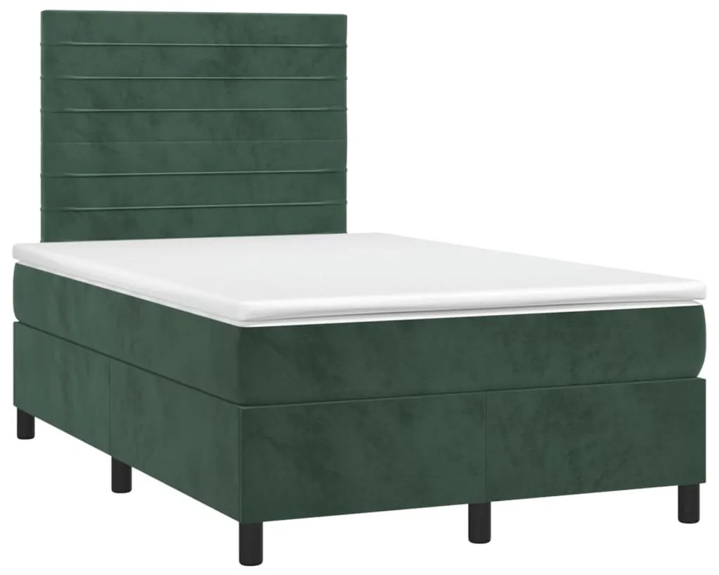 Pat box spring cu saltea, verde inchis, 120x200 cm, catifea Verde inchis, 120 x 200 cm, Benzi orizontale