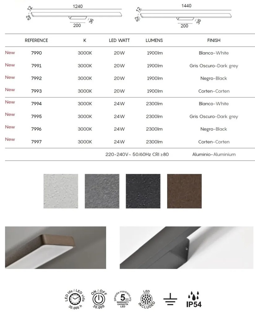 Aplica LED iluminat exterior liniar IP54 LOTUS 20W negru