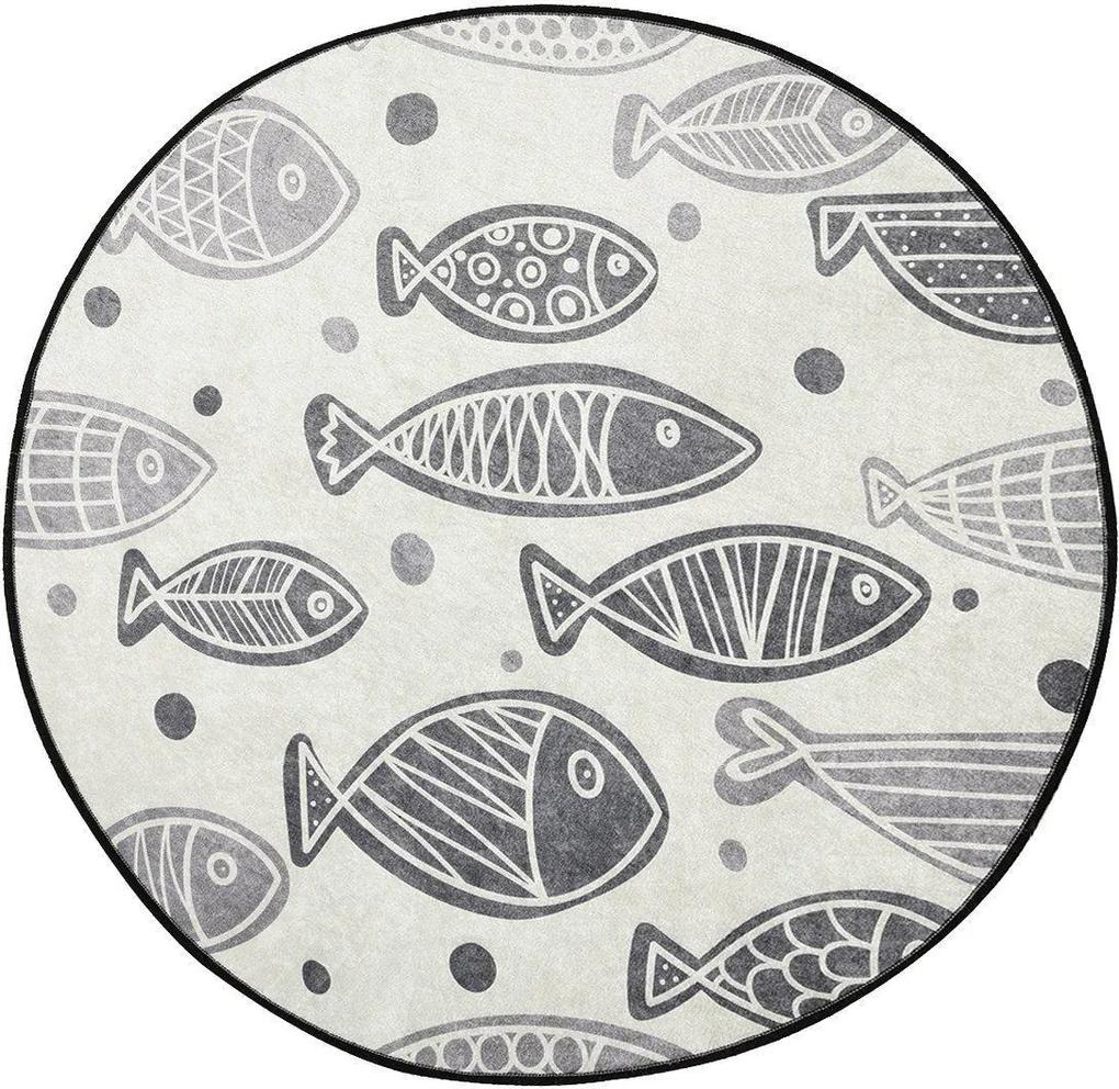 Covor pentru bucatarie Rotund Fish Alb DT  - 100 cm