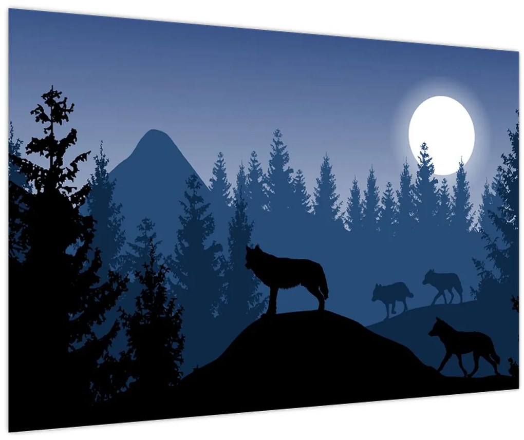 Tablou - Haita de lupi sub lună plină (90x60 cm)