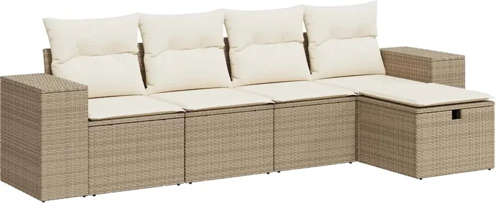 vidaXL Set canapele de grădină cu perne, 5 piese, bej, poliratan