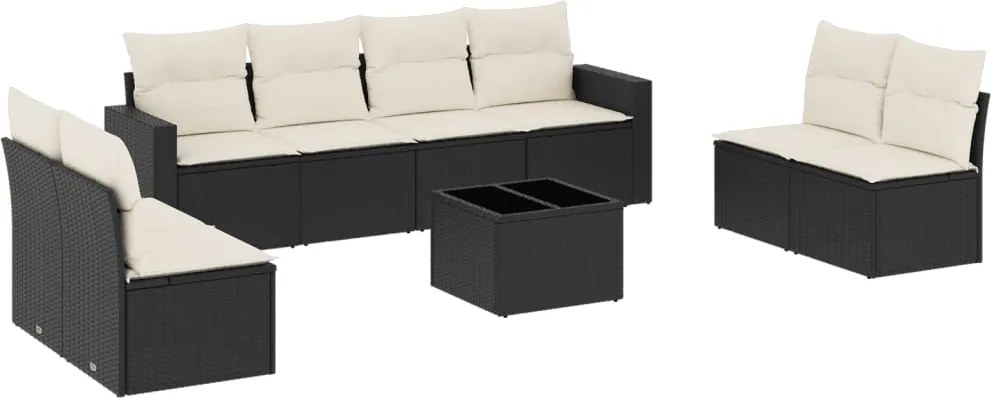 vidaXL Set mobilier de grădină cu perne, 9 piese, negru, poliratan