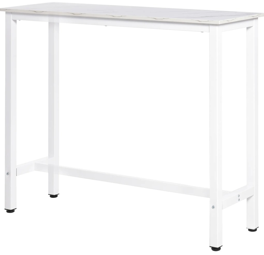 HOMCOM Masă de Bar Masă Înaltă cu Blat din Melamină Efect de Marmură și Picioare din Oțel Stil Modern pentru Bucătărie Cafenea Sufragerie 120x40x100 cm Alb | Aosom Romania