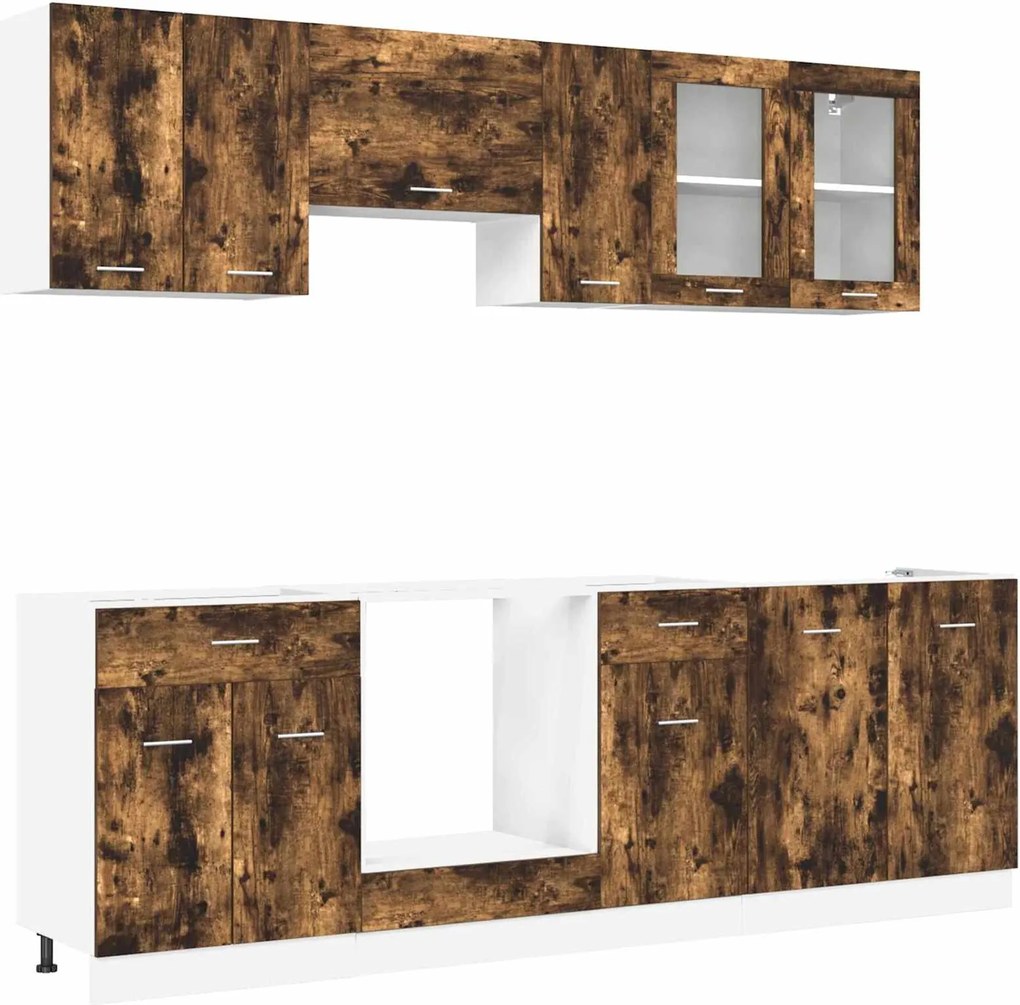 vidaXL Set de dulapuri de bucătărie cu sertar Lyon 8 pcs Stejar afumat