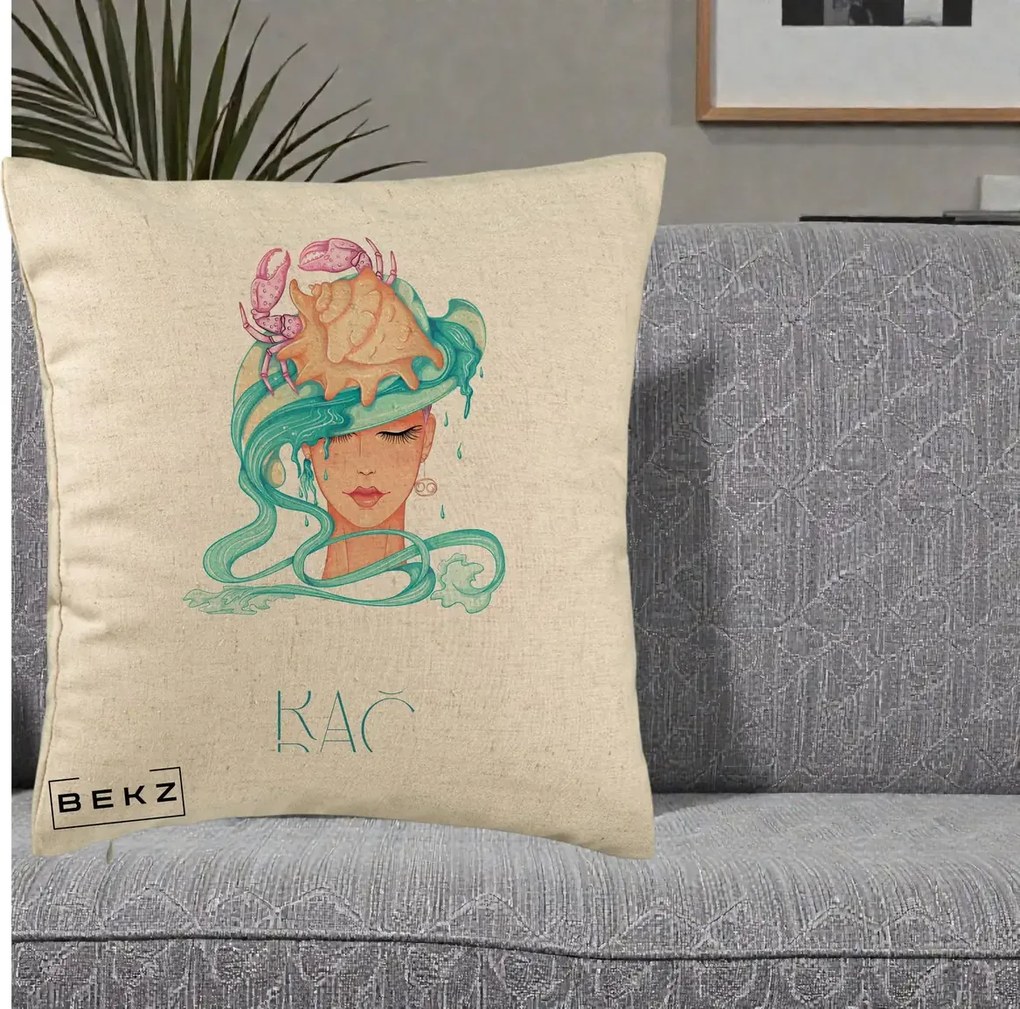 Perna Personalizata Zodie Rac, 40x40 cm, Bej, Husa Detasabila, Perna Inclusa, BEKZ®