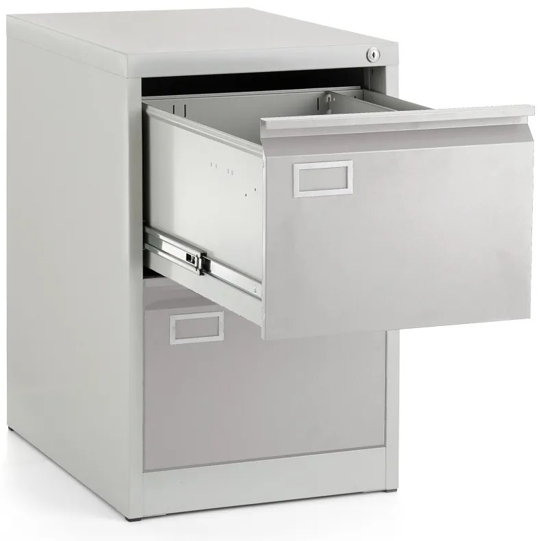 Dosar metalic A4 - 2 sertare, 45,5 x 62 x 71,5 cm, blocare cilindrica, gri deschis - ral 7035
