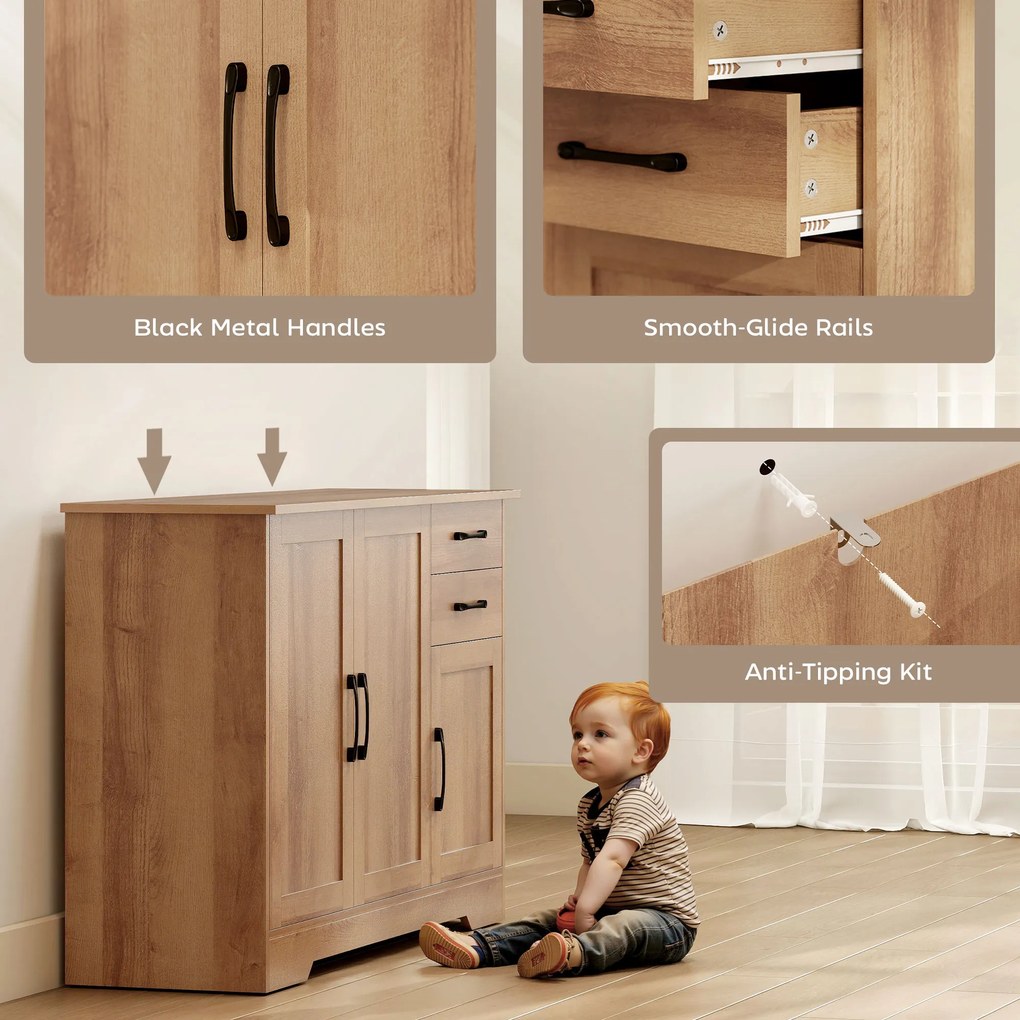 HOMCOM Mobilă bucătărie cu 2 sertare și 2 dulapuri cu rafturi reglabile, stejar | Aosom Romania