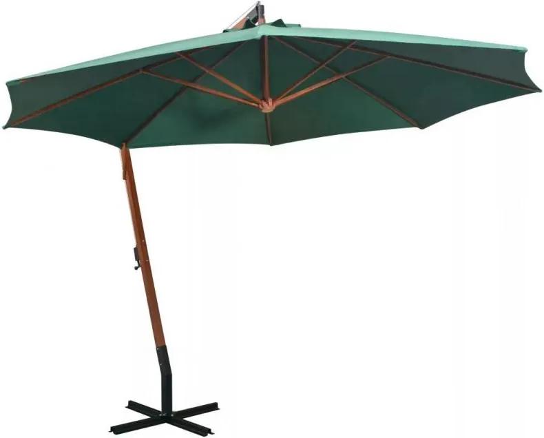 Umbrela de soare suspendata 350 cm, stalp din lemn, verde