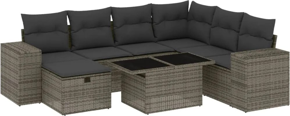 vidaXL Set canapele de grădină cu perne, 8 piese, gri, poliratan