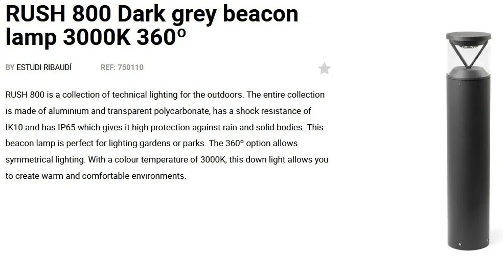 Stalp LED iluminat exterior simetric 360º IP65 RUSH 80cm 3000K