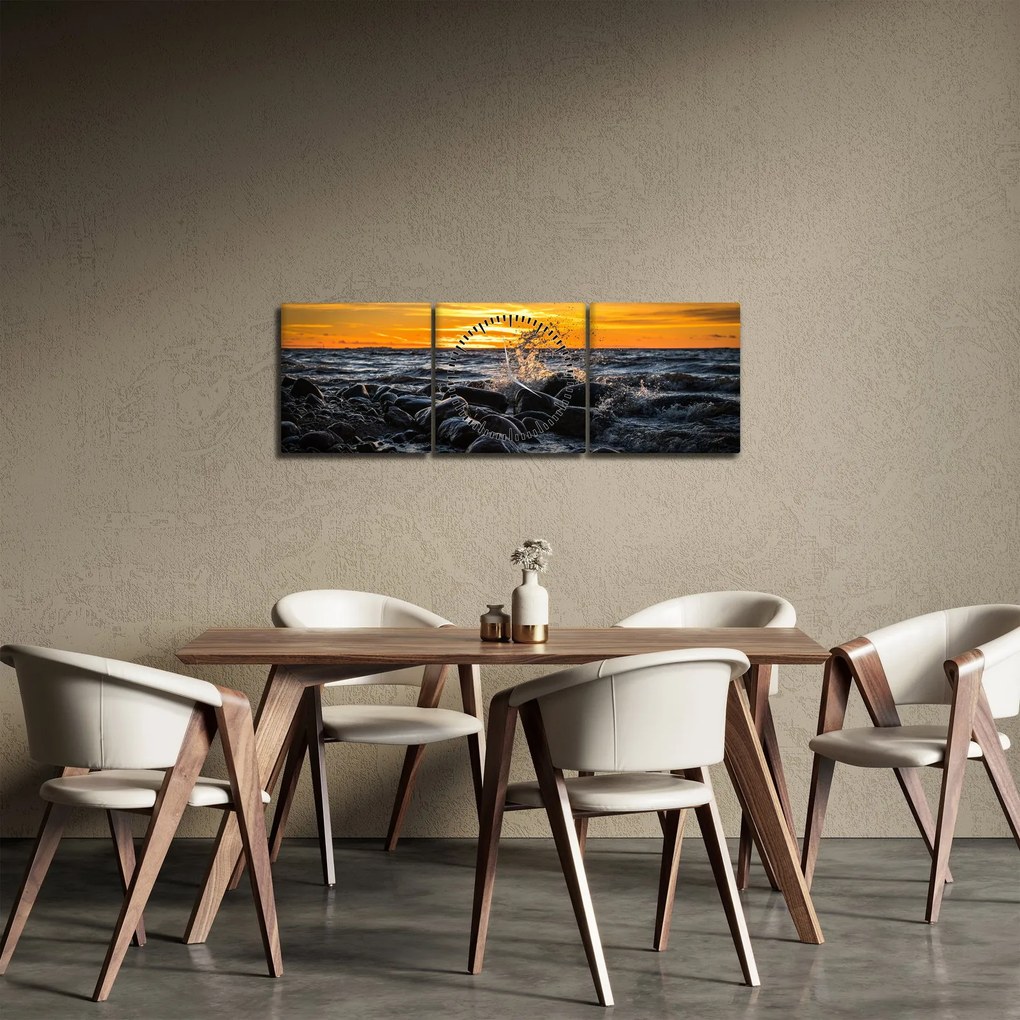 Tablou cu valurile mării (cu ceas) (90x30 cm)