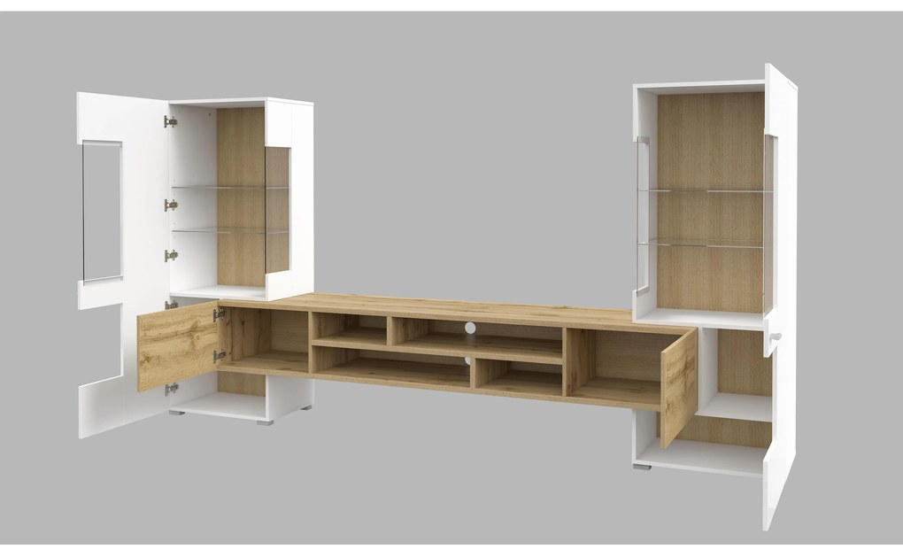 Mobilier living Cobie Typ 10 (alb lucios + Stejar wotan). 1108334