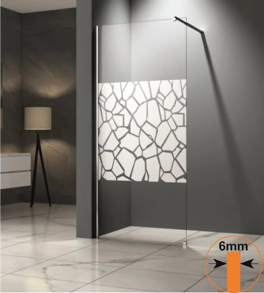 Paravan de dus tip Walk-In Inter Ceramic profil crom - sticla transparenta+ elemente albe 90x200 cm